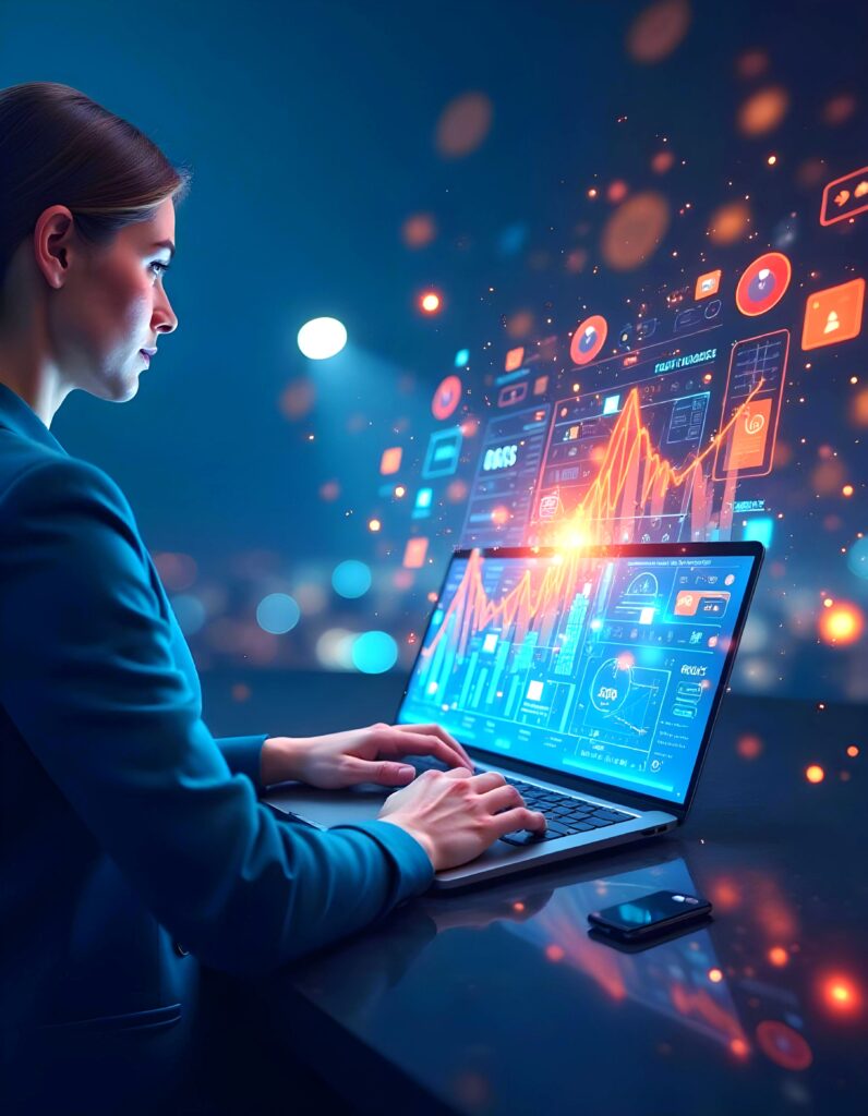 person using digital solutions related business digital marketing